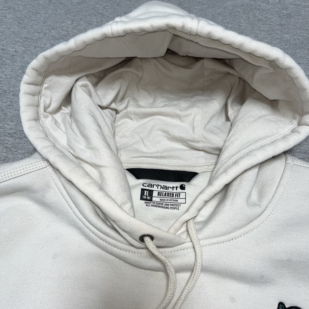 Carhartt Women’s Midweight Hoodie Sweatshirt Floral Patch Beige Relaxed XL - Picture 4 of 6